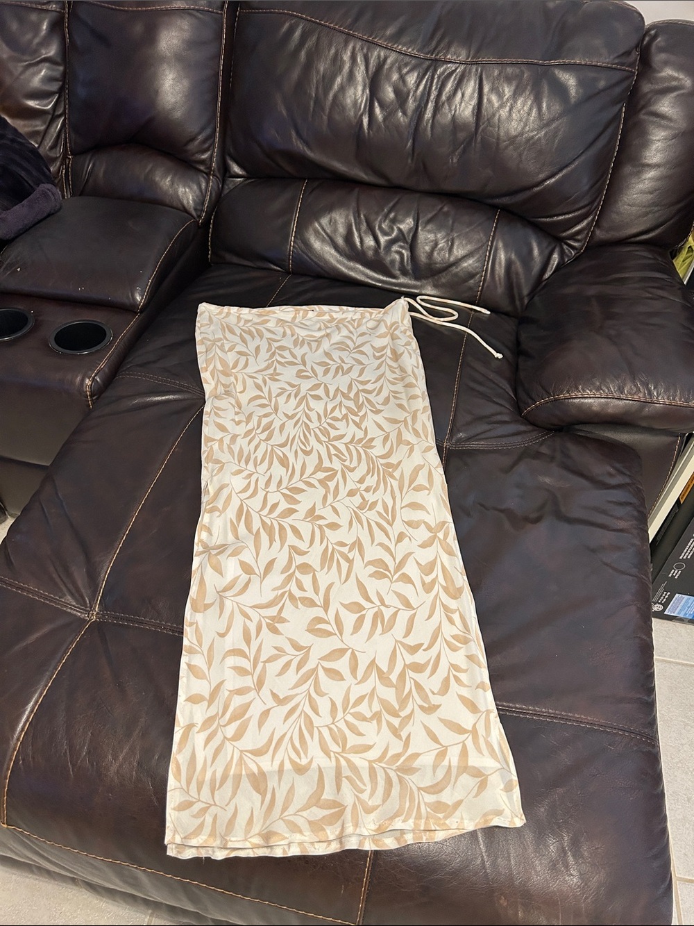 Cream & Beige Leaf Print Maxi Skirt